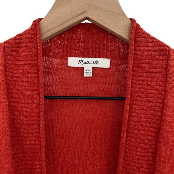 Madewell Bradley Open Front Knit Cardigan in Red Orange Sz XXS Boyfriend Sweater - Picture 5 of 15
